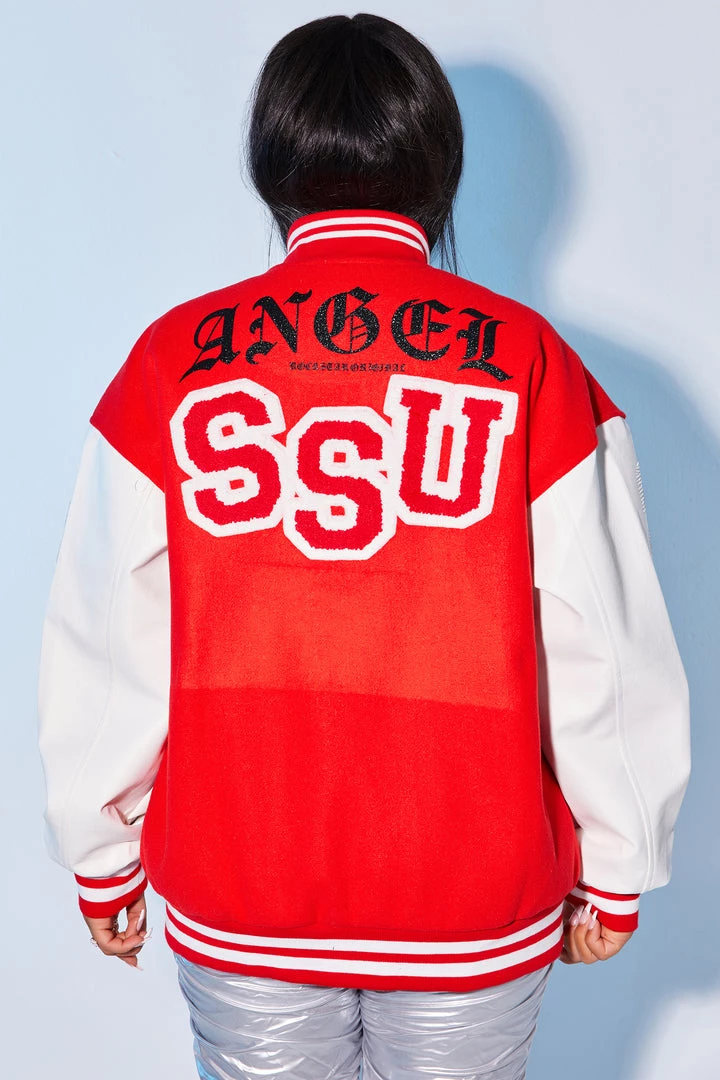 WOMENS JACKETS Best Seller BADDIE VARSITY JACKET-RED 2 WOMENS JACKETS Best Seller BADDIE VARSITY JACKET-RED