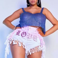 WOMENS SHORTS LOVE MORE OMBRE FRINGE SHORT-WHITE/PINK