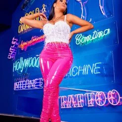 WOMENS PANTS KIMMY LATEX RUCHED PANT-FUCHSIA Best Seller 8 WOMENS PANTS KIMMY LATEX RUCHED PANT-FUCHSIA Best Seller