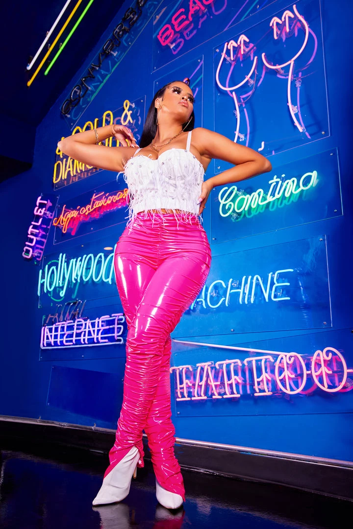 WOMENS PANTS KIMMY LATEX RUCHED PANT-FUCHSIA Best Seller 4 WOMENS PANTS KIMMY LATEX RUCHED PANT-FUCHSIA Best Seller