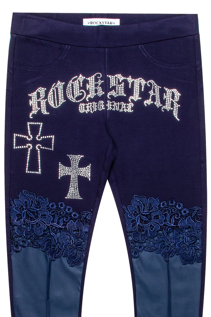 WOMENS PANTS RUBI LEATHER & LACE LEGGING-BLUE Best Seller 2 WOMENS PANTS RUBI LEATHER & LACE LEGGING-BLUE Best Seller