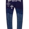 WOMENS PANTS RUBI LEATHER & LACE LEGGING-BLUE Best Seller