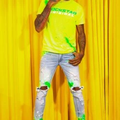 MENS JEANS SABLE PRINTED JEAN-YELLOW