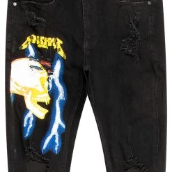 MENS JEANS SAGE GRAPHIC PRINT JEAN-BLUE/YELLOW Denim