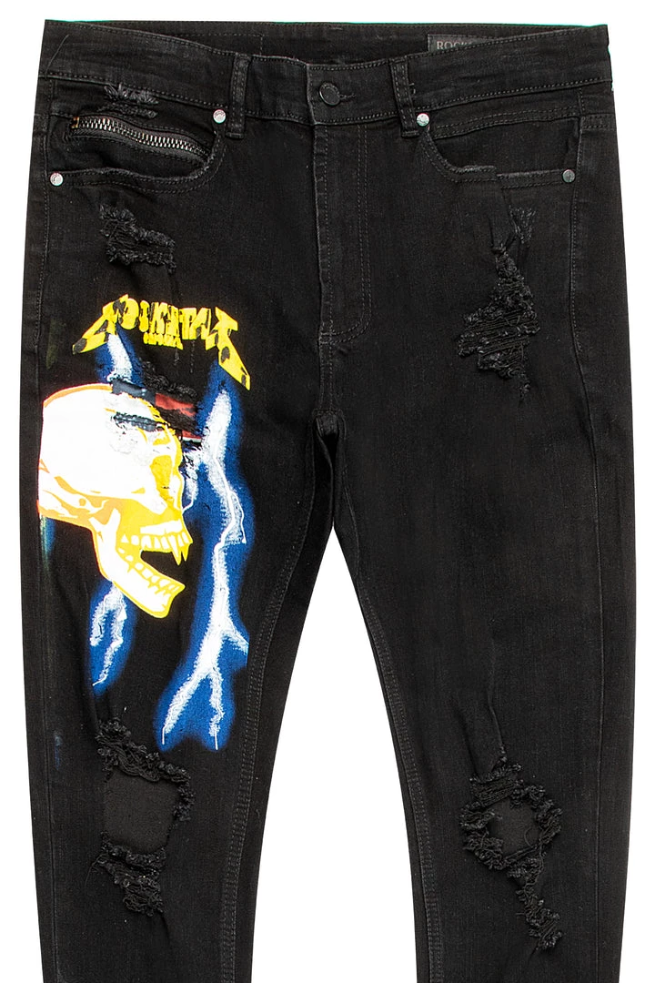 MENS JEANS SAGE GRAPHIC PRINT JEAN-BLUE/YELLOW Denim 2 MENS JEANS SAGE GRAPHIC PRINT JEAN-BLUE/YELLOW Denim