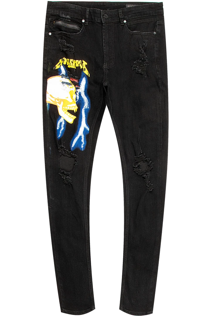MENS JEANS SAGE GRAPHIC PRINT JEAN-BLUE/YELLOW Denim 1 MENS JEANS SAGE GRAPHIC PRINT JEAN-BLUE/YELLOW Denim