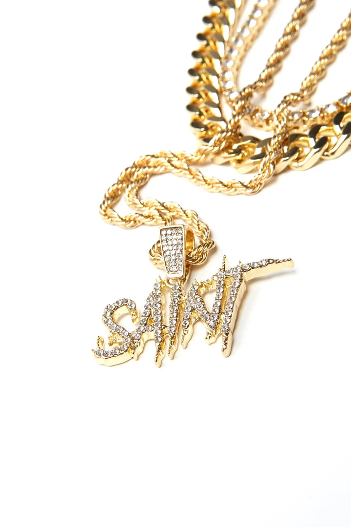 MENS ACCESSORIES SAINT CHAIN NECKLACE/3PC SET-GOLD 1 MENS ACCESSORIES SAINT CHAIN NECKLACE/3PC SET-GOLD