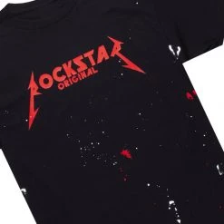 MENS TRACK SETS SCOTTIE T-SHIRT/FLARE PANT SET-BLACK/RED