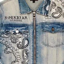 MENS DENIM JACKETS SKI PRINTED JACKET- BLUE