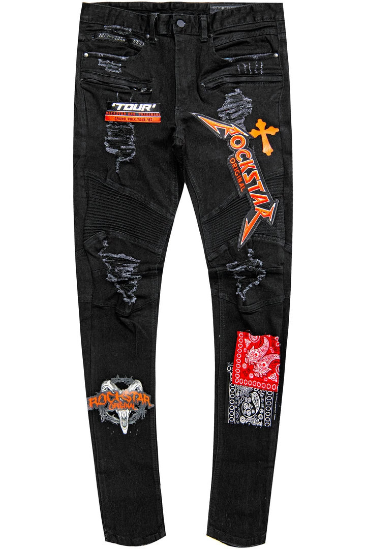 MENS JEANS SKINNER PATCHWORK JEAN-BLACK 1 MENS JEANS SKINNER PATCHWORK JEAN-BLACK