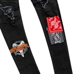 MENS JEANS SKINNER PATCHWORK JEAN-BLACK 6 MENS JEANS SKINNER PATCHWORK JEAN-BLACK