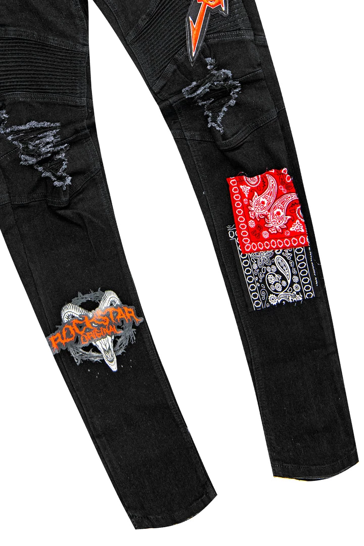 MENS JEANS SKINNER PATCHWORK JEAN-BLACK 3 MENS JEANS SKINNER PATCHWORK JEAN-BLACK