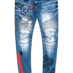 MENS JEANS SNOH PRINTED DENIM JEAN- BLACK/RED