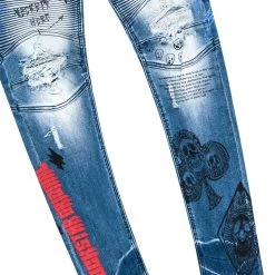 MENS JEANS SNOH PRINTED DENIM JEAN- BLACK/RED