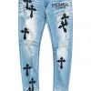MENS JEANS Stark Blue Leather Cross Patch Jean