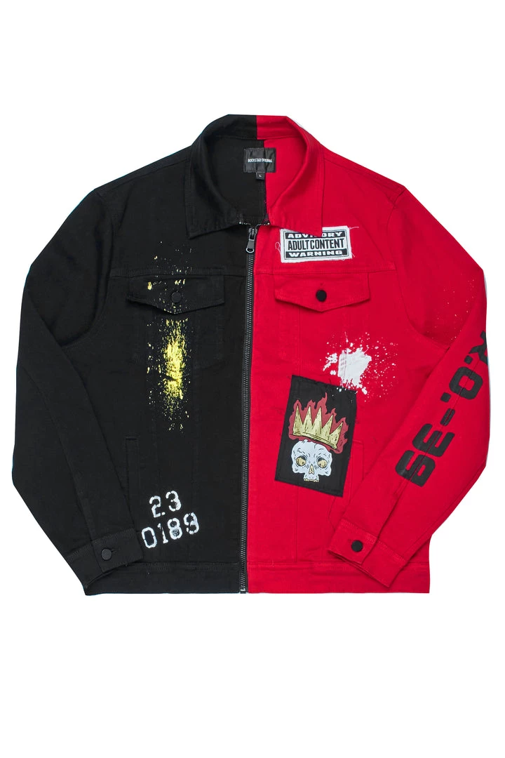 MENS DENIM JACKETS TITO PATCHWORK JACKET-RED 1 MENS DENIM JACKETS TITO PATCHWORK JACKET-RED