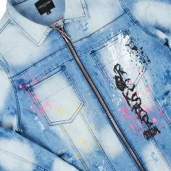 MENS TRACK SETS TOBI DENIM JACKET/TRACKPANT SET-RED