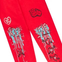 MENS TRACK SETS TOBI DENIM JACKET/TRACKPANT SET-RED