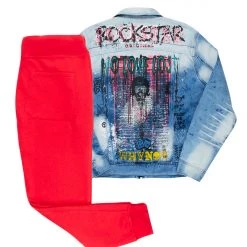 MENS TRACK SETS TOBI DENIM JACKET/TRACKPANT SET-RED