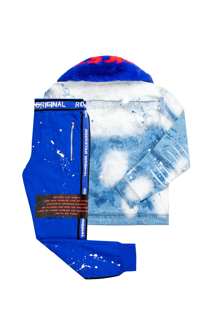 MENS TRACK SETS EVERETT DENIM JACKET/TRACKPANT SET-BLUE 4 MENS TRACK SETS EVERETT DENIM JACKET/TRACKPANT SET-BLUE