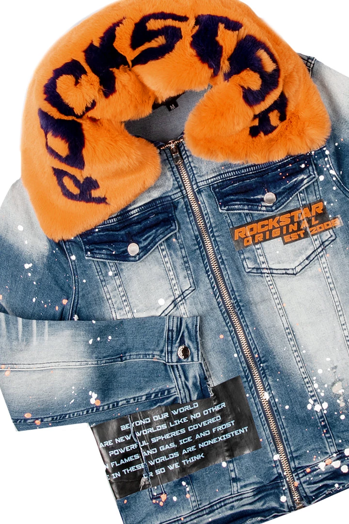 MENS TRACK SETS EVERETT DENIM JACKET/TRACKPANT SET-ORANGE 2 MENS TRACK SETS EVERETT DENIM JACKET/TRACKPANT SET-ORANGE