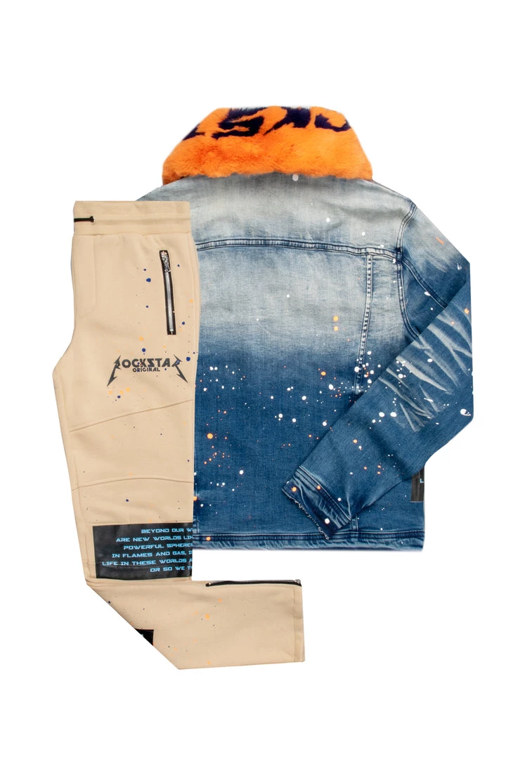 MENS TRACK SETS EVERETT DENIM JACKET/TRACKPANT SET-ORANGE 4 MENS TRACK SETS EVERETT DENIM JACKET/TRACKPANT SET-ORANGE
