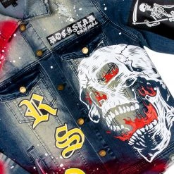 MENS TRACK SETS ROMAN DENIM JACKET/TRACKPANT SET-RED