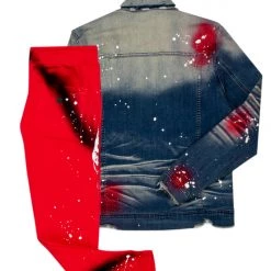 MENS TRACK SETS ROMAN DENIM JACKET/TRACKPANT SET-RED