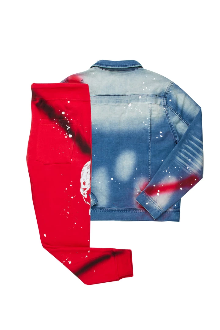 MENS TRACK SETS NOMAR DENIM JACKET/TRACKPANT SET-RED 7 MENS TRACK SETS NOMAR DENIM JACKET/TRACKPANT SET-RED