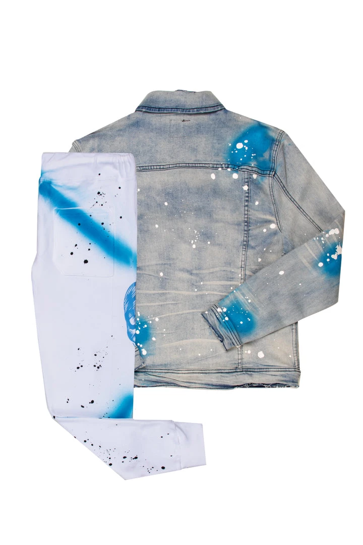 MENS TRACK SETS ROMAN DENIM JACKET/TRACKPANT SET-WHITE 7 MENS TRACK SETS ROMAN DENIM JACKET/TRACKPANT SET-WHITE