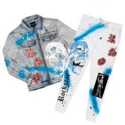 MENS TRACK SETS ROMAN DENIM JACKET/TRACKPANT SET-WHITE 10 MENS TRACK SETS ROMAN DENIM JACKET/TRACKPANT SET-WHITE