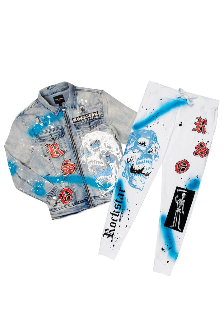 MENS TRACK SETS ROMAN DENIM JACKET/TRACKPANT SET-WHITE 4 MENS TRACK SETS ROMAN DENIM JACKET/TRACKPANT SET-WHITE