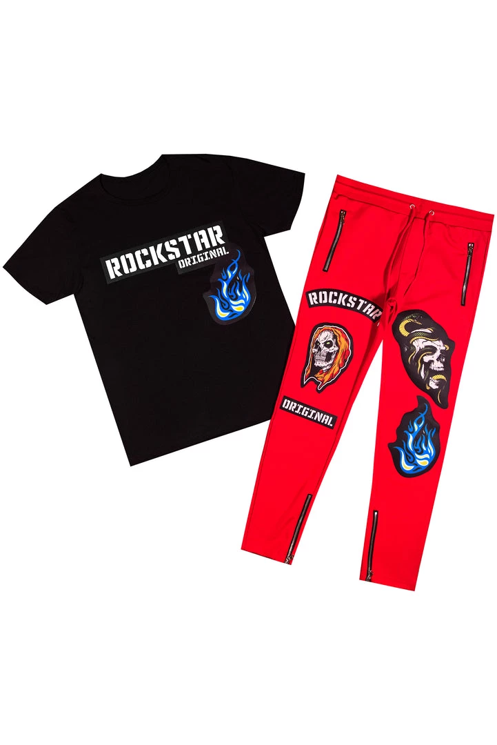 MENS TRACK SETS TATUM T-SHIRT TRACK SET- RED/BLK 1 MENS TRACK SETS TATUM T-SHIRT TRACK SET- RED/BLK