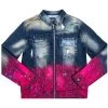 MENS DENIM JACKETS TECCA PRINTED DENIM JACKET-BLUE/FUCHSIA