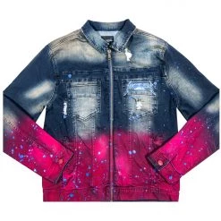 MENS DENIM JACKETS TECCA PRINTED DENIM JACKET-BLUE/FUCHSIA
