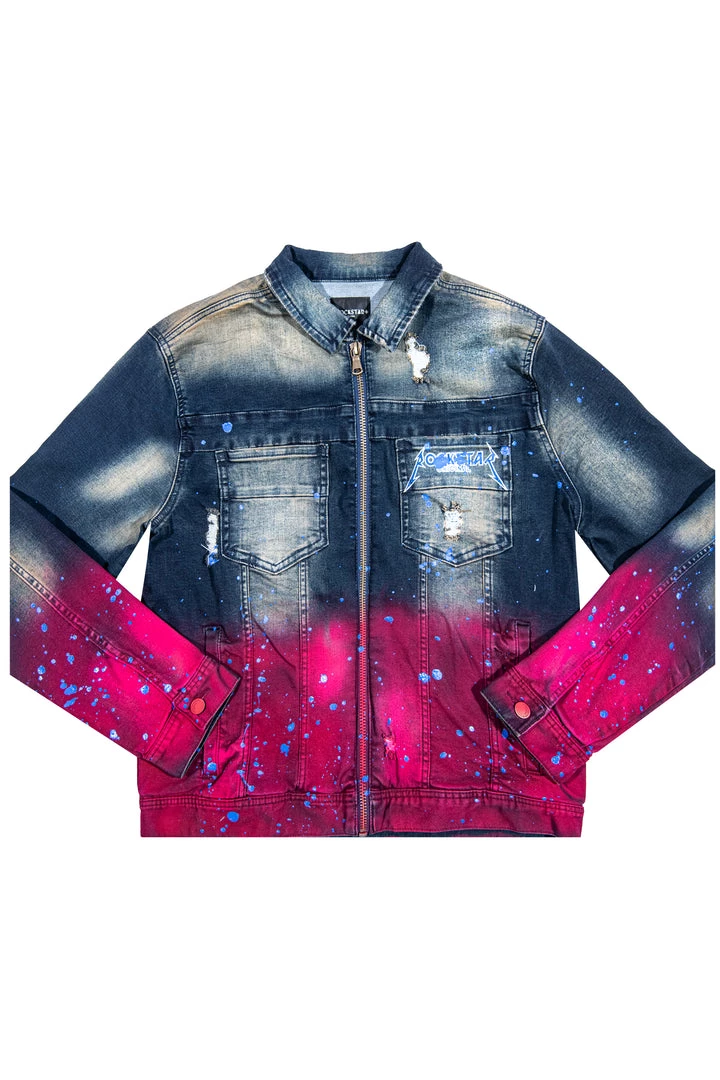 MENS DENIM JACKETS TECCA PRINTED DENIM JACKET-BLUE/FUCHSIA 1 MENS DENIM JACKETS TECCA PRINTED DENIM JACKET-BLUE/FUCHSIA