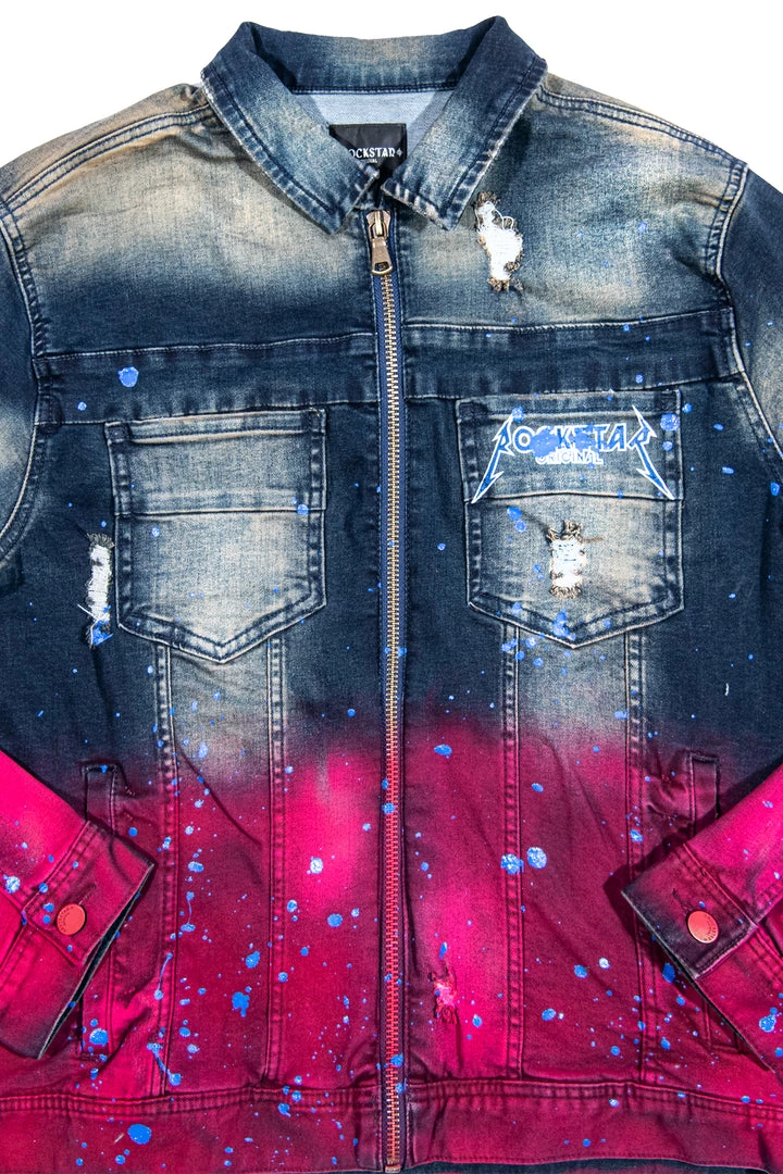 MENS DENIM JACKETS TECCA PRINTED DENIM JACKET-BLUE/FUCHSIA 3 MENS DENIM JACKETS TECCA PRINTED DENIM JACKET-BLUE/FUCHSIA