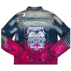 MENS DENIM JACKETS TECCA PRINTED DENIM JACKET-BLUE/FUCHSIA