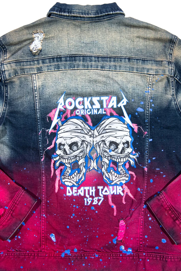 MENS DENIM JACKETS TECCA PRINTED DENIM JACKET-BLUE/FUCHSIA 4 MENS DENIM JACKETS TECCA PRINTED DENIM JACKET-BLUE/FUCHSIA