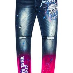 MENS JEANS Denim TECCA PRINTED JEAN-BLUE/FUCHSIA