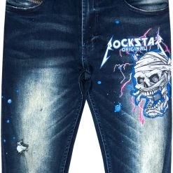 MENS JEANS Denim TECCA PRINTED JEAN-BLUE/FUCHSIA