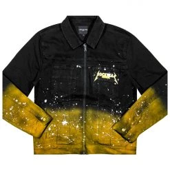 MENS DENIM JACKETS TECCA PRINTED DENIM JACKET-BLACK/YELLOW