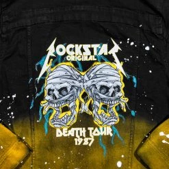 MENS DENIM JACKETS TECCA PRINTED DENIM JACKET-BLACK/YELLOW