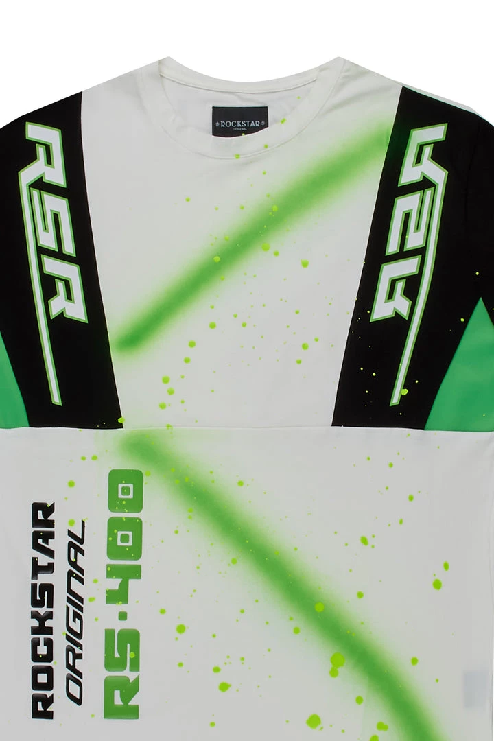 MENS TEES Tops VERTIGO GRAPHIC T-SHIRT-WHITE/GREEN 2 MENS TEES Tops VERTIGO GRAPHIC T-SHIRT-WHITE/GREEN