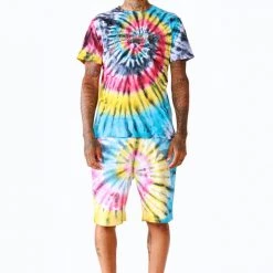 MENS SHORT SETS Track Sets VONHAM TIE DYE SHORT SET- BLK MULTI