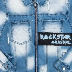 MENS DENIM JACKETS PANY PATCHWORK DENIM JACKET-BLUE