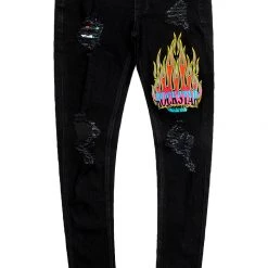 MENS JEANS YORK PRINTED JEAN-BLACK/PINK Denim