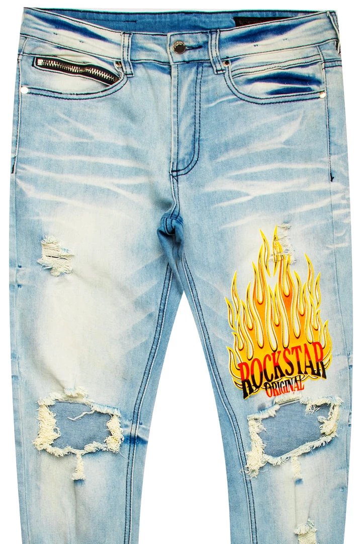 MENS JEANS Denim YORK PRINTED JEAN-BLUE 2 MENS JEANS Denim YORK PRINTED JEAN-BLUE