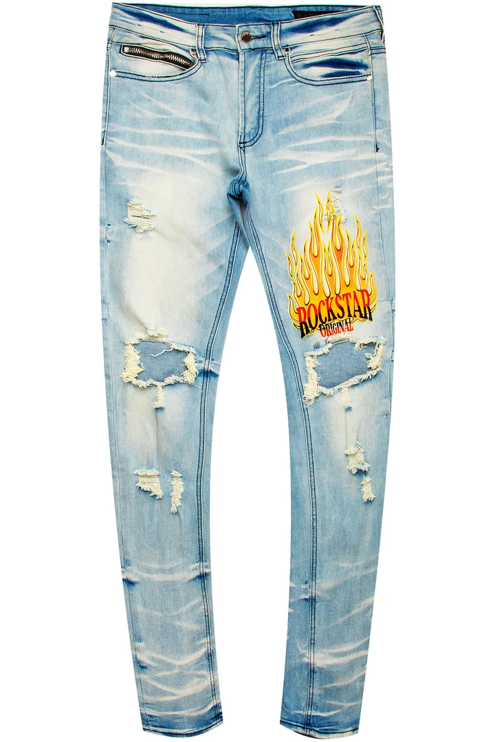 MENS JEANS Denim YORK PRINTED JEAN-BLUE 1 MENS JEANS Denim YORK PRINTED JEAN-BLUE