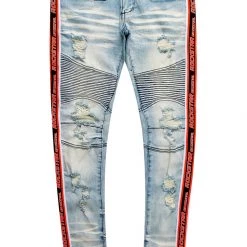 MENS JEANS Denim ZAVI TAPED JEAN-BLUE/ORANGE